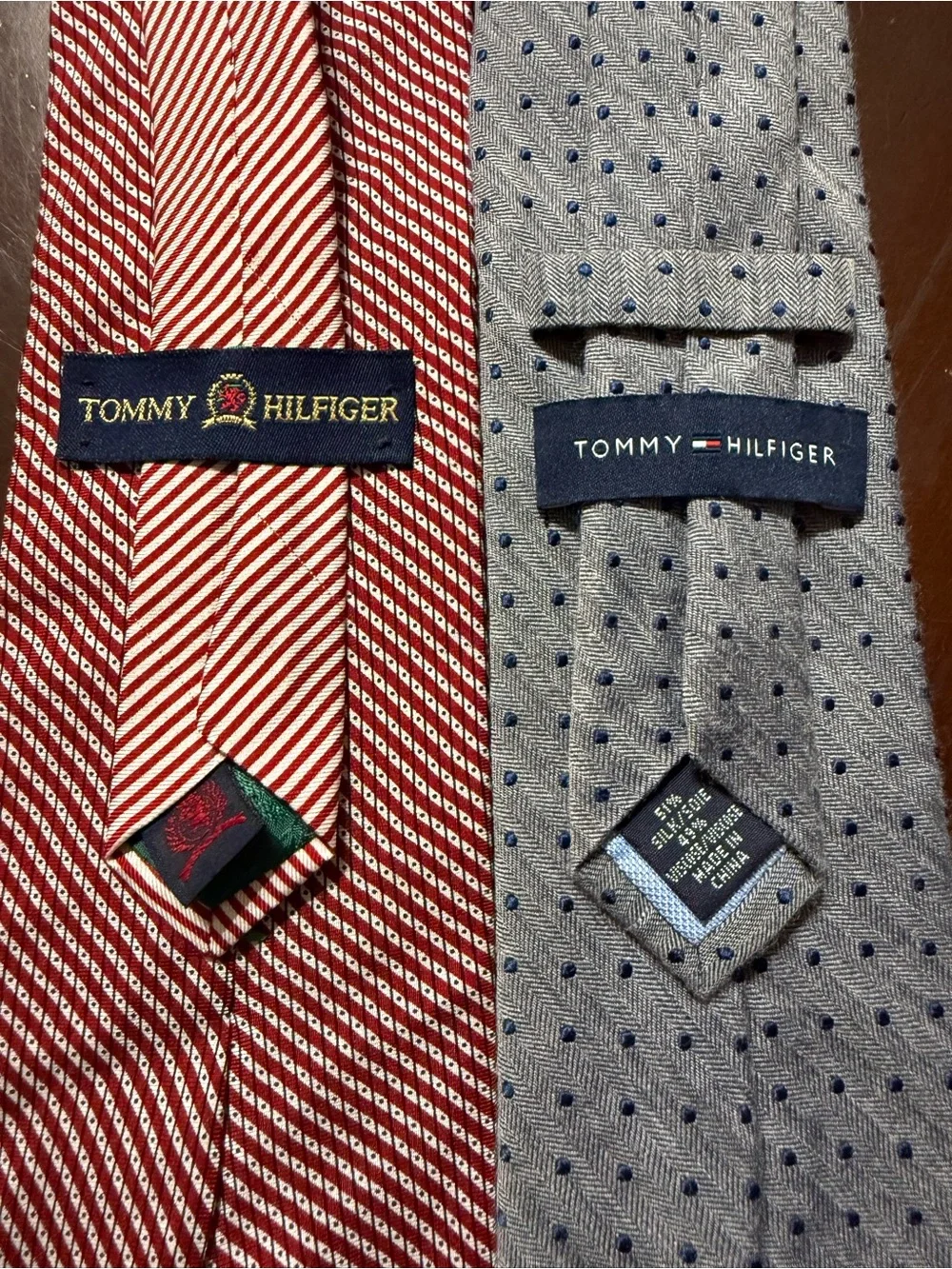 Tommy Hilfiger Red Striped & Light Gray Dot Tie Duo